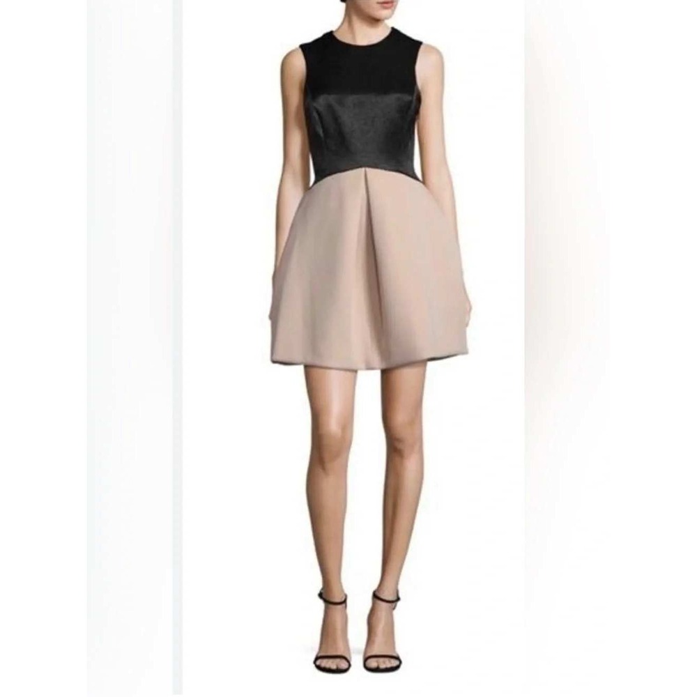 Halston Heritage Black Blush Pink Colorblock Mesh Back Pleated Dress Size 8